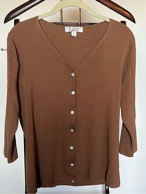 Carolyn Taylor Brown Ribbed Knit Cardigan made in UK, Size M